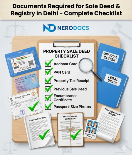 Sale deed documents – identity proof, property papers, stamp duty, NOC for Delhi registry