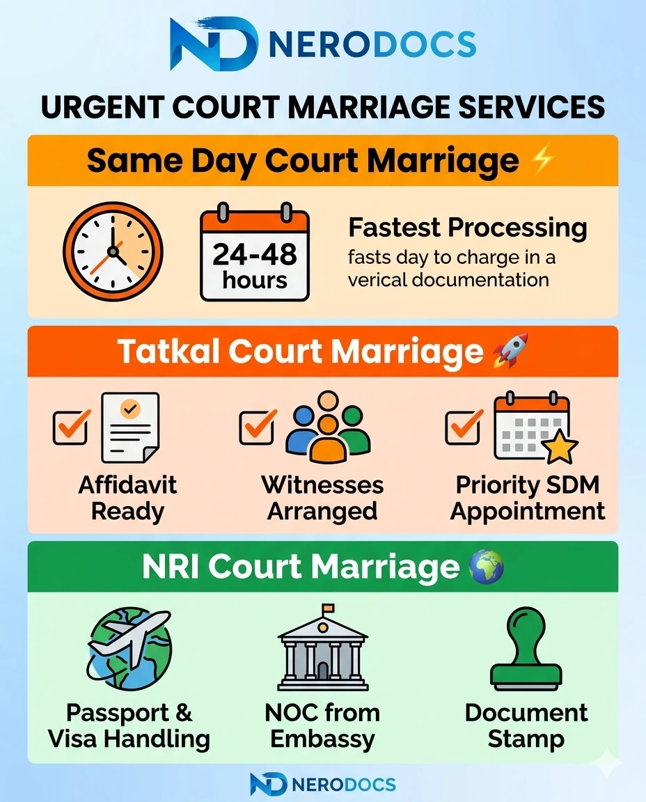 Same day and tatkal court marriage registration in Delhi – urgent marriage certificate by NeroDocs