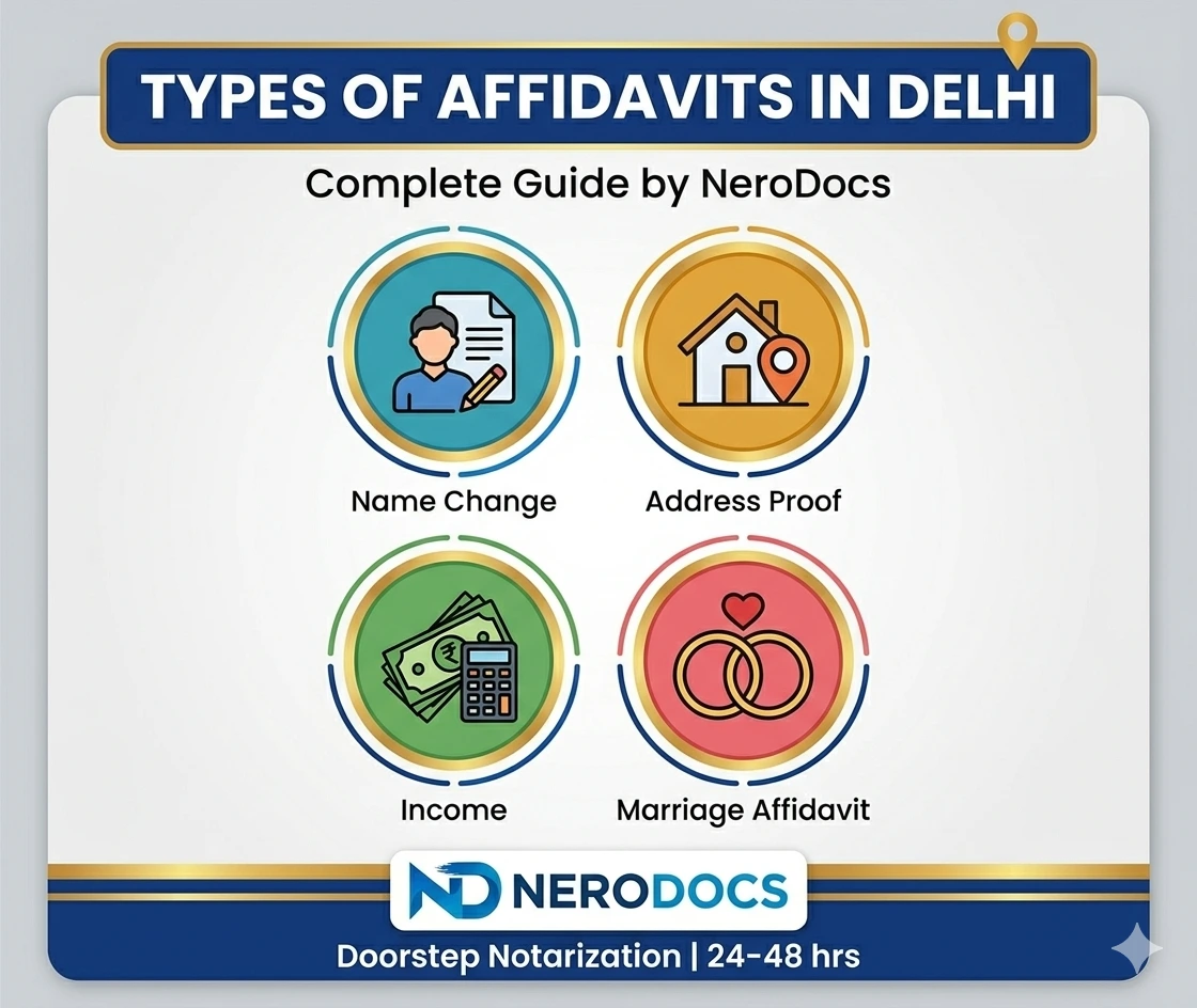 Different types of affidavits for name change, address proof, income, marriage in Delhi