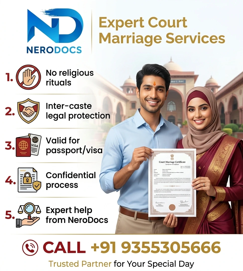 NRI court marriage registration in Delhi – passport, visa, NOC and marriage certificate assistance